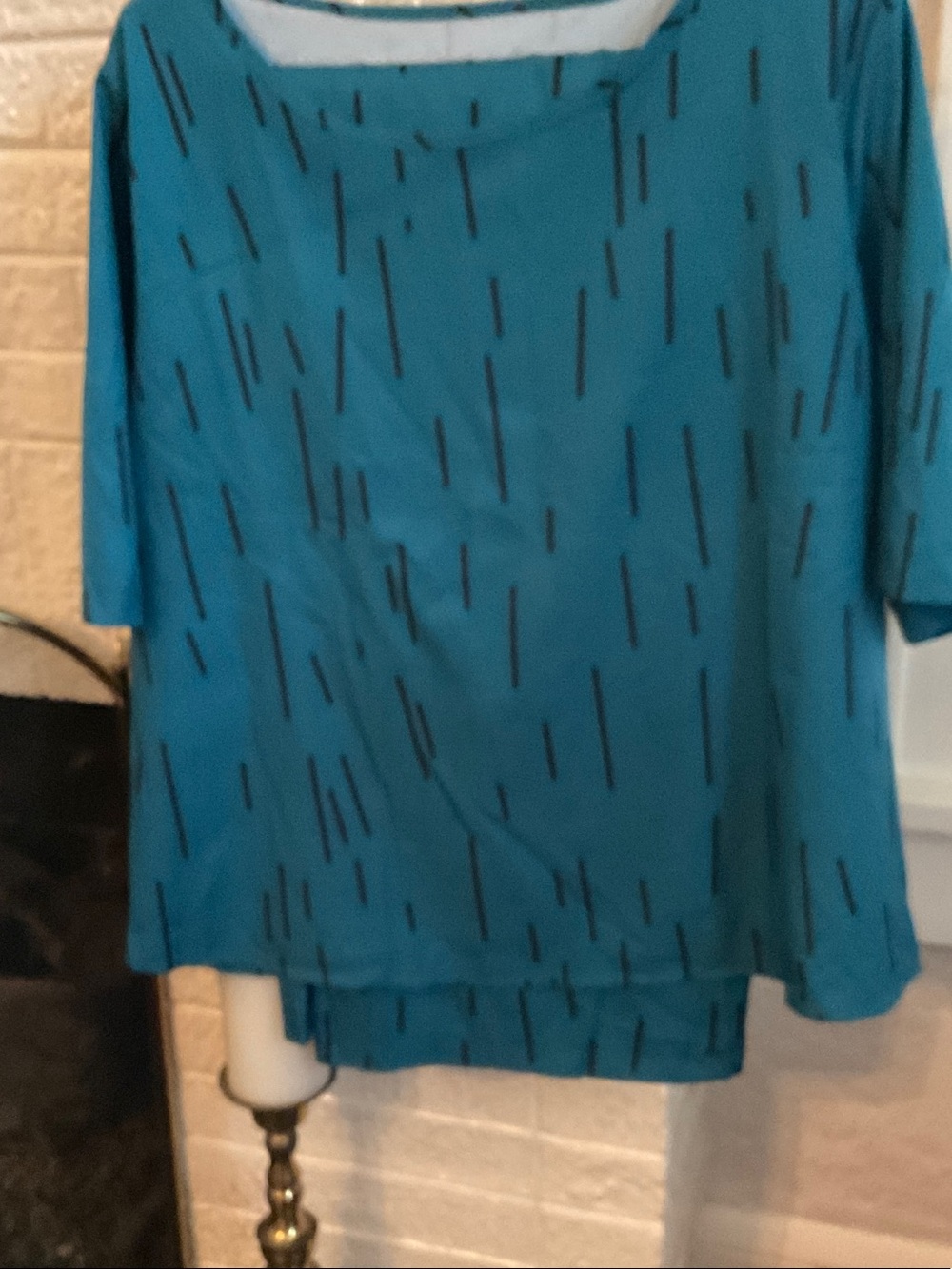 Teal Short Sleeve pant set with Black Dash Pattern